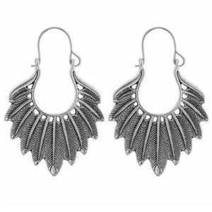 Boho 925 Sterling Silver Vintage Feather Tibetan Tibet Dangle Drop Hook Earrings